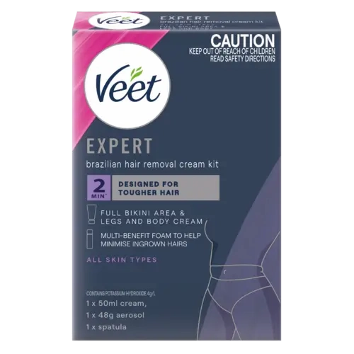 Veet Expert Brazilian Hair Removal Cream Kit (50mL Cream + 48g Aerosol + 1x Spatula)