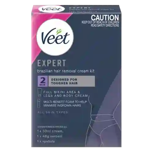 Veet Expert Brazilian Hair Removal Cream Kit (50mL Cream + 48g Aerosol + 1x Spatula)